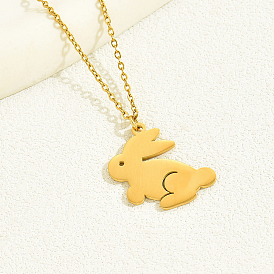 Cute Bunny Stainless Steel Pendant Necklace, Fashionable Animal Jewelry for Women