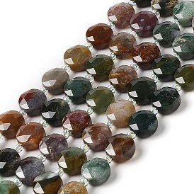Natural Indian Agate Bead Strands, Faceted, Flat Round