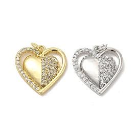 Brass Micro Pave Cubic Zirconia Pendants, with Jump Ring, Double Heart Charm