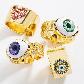 Fashionable Heart-shaped Eye Shell Ring with Gold Plating and Micro-set Zircon Stone