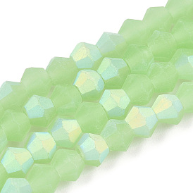 Imitation Jade Bicone Frosted Glass Bead Strands, Half AB Color Plated, Faceted