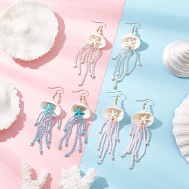 304 серьги-подвески в виде медуз из нержавеющей стали с драгоценными камнями и стеклянными бусинами, золотые