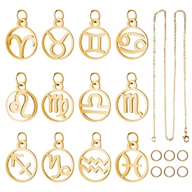 Наборы для самостоятельного изготовления ожерелья с подвеской «Двенадцать созвездий», включает изготовление ожерелья из латунных кабельных цепей, 304 подвески из нержавеющей стали, ручная полировка, кольцо