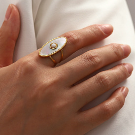 18K Gold Stainless Steel Oval Ring with Pearl Shell