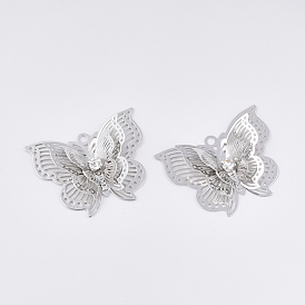 Brass Pendants, with Crystal Rhinestone, Butterfly