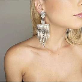 Stylish Multi-layered Cross Tassel Earrings with Shimmering Rhinestones for Women's Glamorous Evening Look