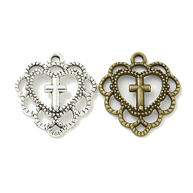 Tibetan Style Alloy Pendants, Lead Free & Cadmium Free, Heart with Cross