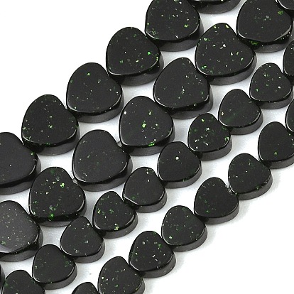 Cuentas sintéticas goldstone verdes hebras, corazón