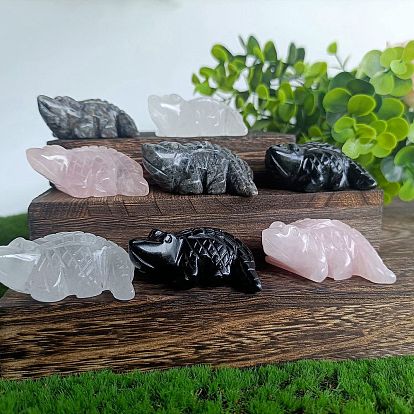 Natural Gemstone Carved Healing Crocodile Figurines, Reiki Energy Stone Display Decorations