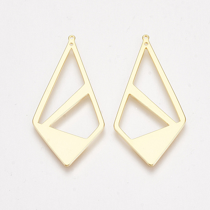 Brass Pendants, Nickel Free, Real 18K Gold Plated, Quadrangle