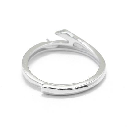 Adjustable 925 Sterling Silver Finger Ring Components, For Half Drilled Beads, with Cubic Zirconia