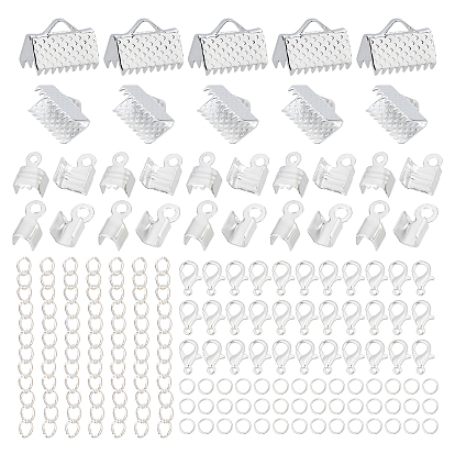 DIY Jewelry Making Findings Kits, Including Iron End Chain & Cord Ends & Folding Crimp Ends & Ribbon Crimp Ends & Jump Rings, Alloy Lobster Claw Clasps