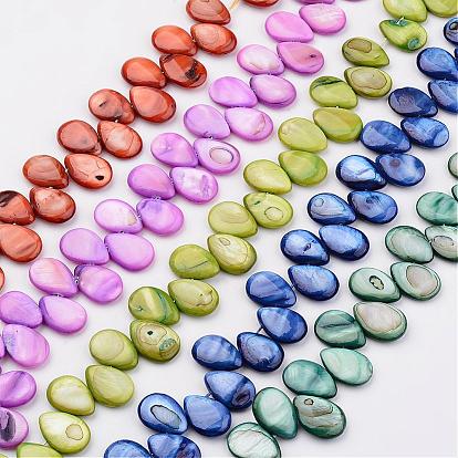 Natural Shell Beads Strands, Top Drilled Beads, Dyed, Teardrop