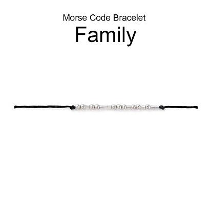 Unisex Adjustable Morse Code Bracelets, Valentines Friendship Bracelets, with Nylon Cord and Platinum Plated Brass Beads, Morse Code Family