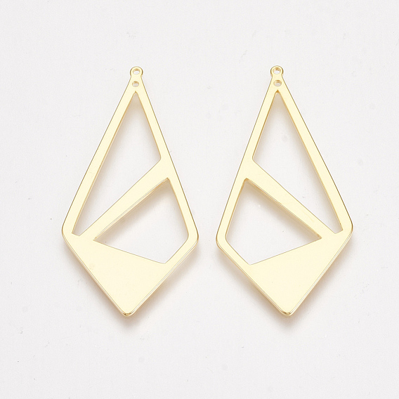 Brass Pendants, Nickel Free, Real 18K Gold Plated, Quadrangle
