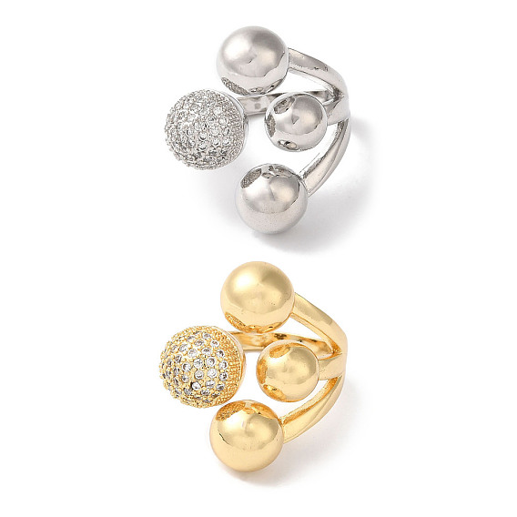 Латунные микро-паве прозрачные кольца с кубическим цирконием, круглые шарики, открытые манжеты для женщин