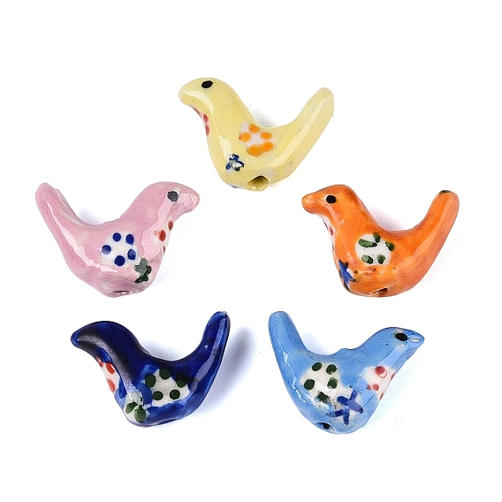 Handmade Porcelain Beads, Hand Painted, Famille Rose Porcelain, Bird