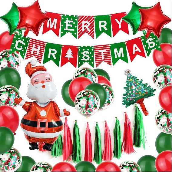 Набор для украшения рождественской вечеринки, в том числе баннер флаг, Санта-Клаус, елка и воздушный шар со звездой, кулон с кисточкой для украшения дома на вечеринку