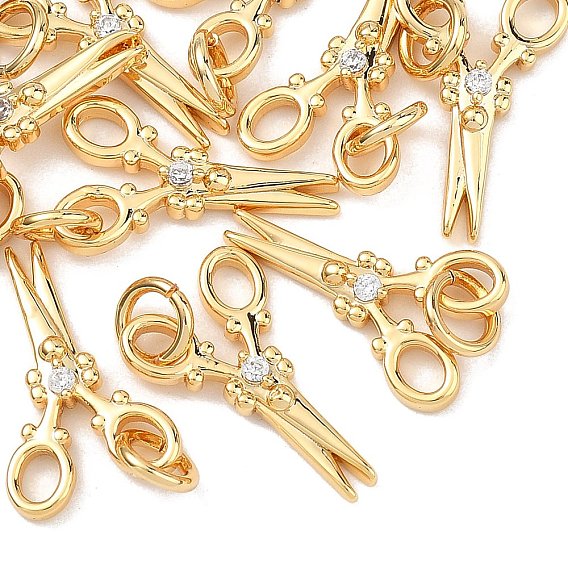Латунные микропаве прозрачные подвески с фианитом, без кадмия, без никеля и без свинца, ножницы чары