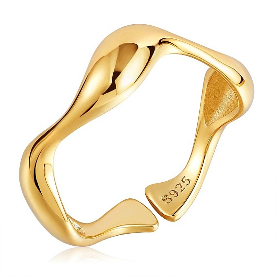 925 Sterling Silver Wave Open Cuff Ring for Women