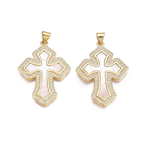 Латунные микропаве прозрачные подвески с фианитом, без кадмия и без свинца, с оболочкой, крест прелести