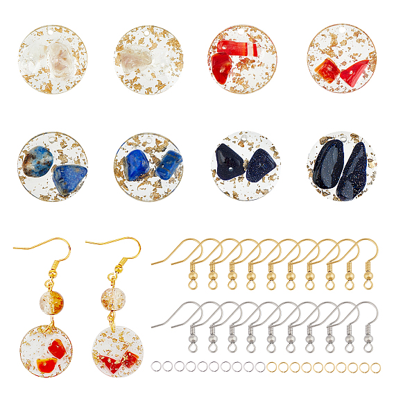 DIY Transparent Epoxy Resin Earring Making Kits, Including Flat Round Pendants, Brass Earring Hooks