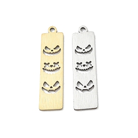 Halloween 201 pendentifs en acier inoxydable, rectangle avec breloques en forme de visage de citrouille découpées, Coupe au laser