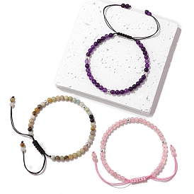 Natural Gemstone Braided Bead Bracelets, Adjustable Cord Bracelets for Women