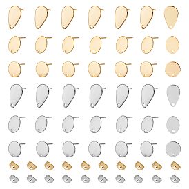48 шт. 3 стиль 2 цвета 201 фурнитура для сережек-гвоздиков из нержавеющей стали, с 304 штифтом и отверстием из нержавеющей стали и фрикционными ушными гайками, овальные и каплевидные и плоские круглые