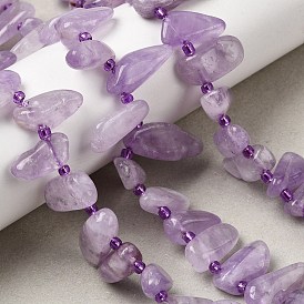 Нити бусин из натурального лавандового аметиста, Топ пробуренной, самородки, с бисером