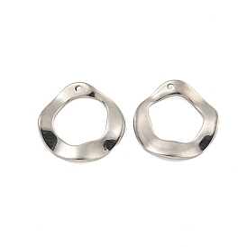 304 Stainless Steel Charms, Wave Round Ring Charms