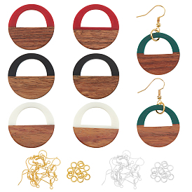 Olycraft DIY Walnut Wooden Dangle Earring Making Kits, Including 8Pcs 4 Colors Flat Round Shaped Bag Resin & Walnut Wood Pendants, Brass Earring Hooks & Jump Rings