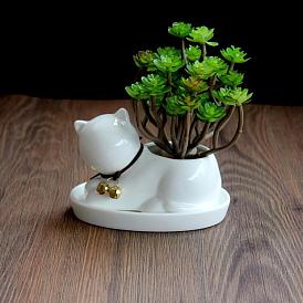 Creative personality ceramic animal small flower pot super Q pure white succulent plant potted cartoon kitten shape