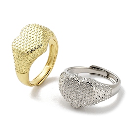 Rack Plating Brass Adjustable Rings, Long-Lasting Plated for Women, Heart, Lead Free & Cadmium Free
