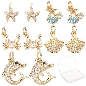10 pcs 5 breloques en laiton de style, avec zircon cubique micro pavé et anneaux de saut, forme mixte