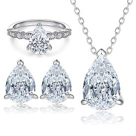 Потрясающий комплект ювелирных украшений для женщин из 3 частей - серебряные серьги с цирконием в форме капли воды, ожерелье и кольцо