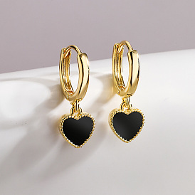 Chic Black Heart Pendant French Mini Earrings for Women - High-Quality Gold-Plated Copper Ear Jewelry