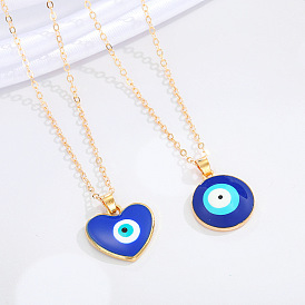 Vintage Devil Eye Resin Necklace with Unique Heart and Circle Pendant