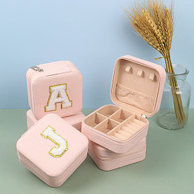 Квадратные коробки на молнии для хранения ювелирных изделий из искусственной кожи, Портативный дорожный розовый органайзер для украшений для колец, Серьги, , хранение браслетов