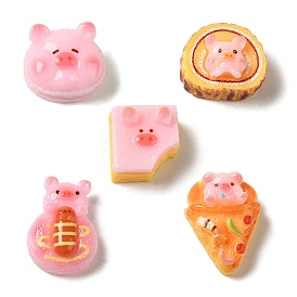 Cute Pig Theme Resin Imitation Food Decoden Cabochons, Hot Dog/Pizza/Cake/Hamberger