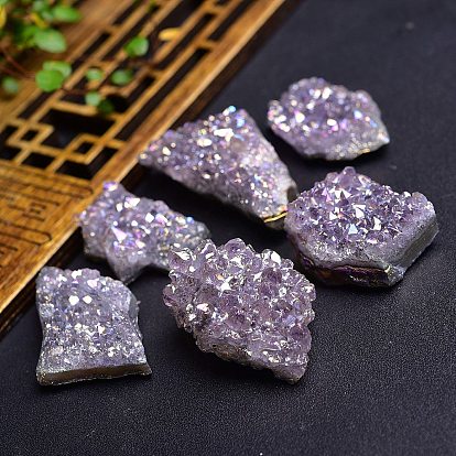 Electroplate Natural Drusy Amethyst Display Decorations, Raw Amethyst Cluster, Nuggets