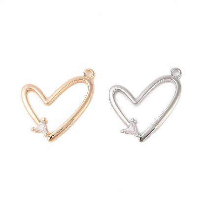 Стеклянные подвески с прозрачными стразами, с латунной фурнитурой , сердце