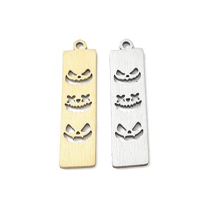 Halloween 201 pendentifs en acier inoxydable, rectangle avec breloques en forme de visage de citrouille découpées, Coupe au laser