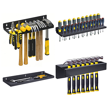 4 Bolsas 4 Estilos Alicates de acero al carbono para montaje en pared, destornillador, llave inglesa, estante para colgar herramientas, Rectángulo