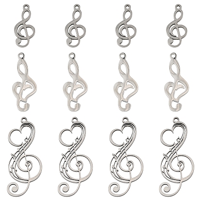 12Stk 3 Stile Edelstahl Anhänger, Musiknote Charme