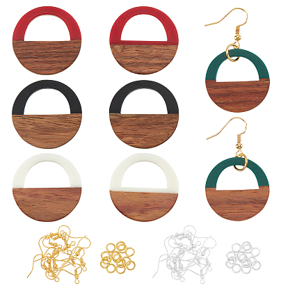 Kits de fabrication de boucles d'oreilles pendantes en bois de noyer, y compris 8 pcs 4 couleurs sac rond plat en résine et pendentifs en bois de noyer, crochets et anneaux de saut en laiton