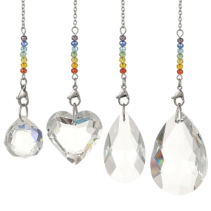 4pcs 7 atrapasoles de cristal de chakra, Prisma de vidrio facetado que crea un arcoíris para ventanas