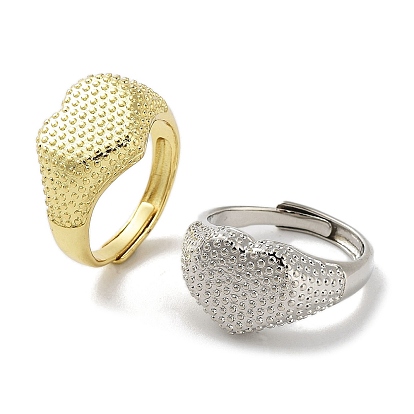 Anillos ajustables de latón chapado en cremallera, chapado de larga duración para mujer, corazón, sin plomo y el cadmio