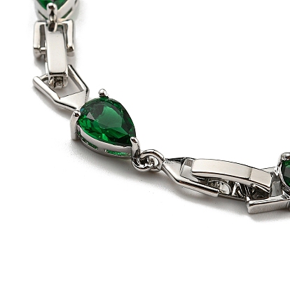 Teardrop Glass Link Chain Bracelets, Rack Plating Platinum Plated Brass Jewelry for Women