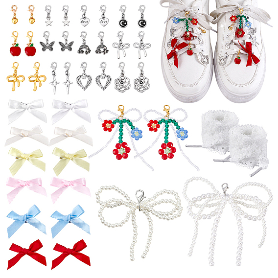 Украшения для обуви своими руками, подвески для кроссовок, включая нейлоновые шнурки для обуви, аксессуары для костюмов из стеклянных бусин, подвесные украшения из сплава и заколки для волос из полиэфирной кожи аллигатора